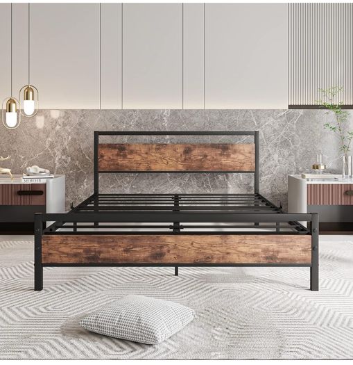 King Size Bed Frame with Wooden Headboard