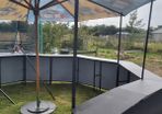 outdoor bar/food area