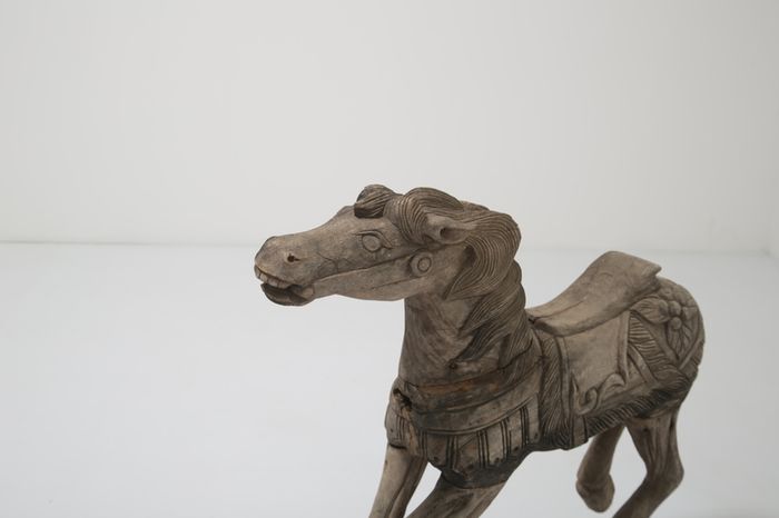 19th Century Antique Carved Wood Carnival Carousel Horse on Plinth