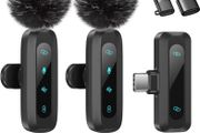 Wireless Lavalier Microphone for iPhone, iPad, Android Phone, 2-Pack Mini Microphone with Noise Reduction, Auto Pairing and Mute &amp; Reverb for Vlogging, Video Recording, TikTok, YouTube - Plug &amp; Play