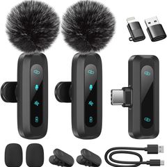 Wireless Lavalier Microphone for iPhone, iPad, Android Phone, 2-Pack Mini Microphone with Noise Reduction, Auto Pairing and Mute & Reverb for Vlogging, Video Recording, TikTok, YouTube - Plug & Play