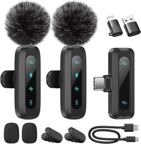 Wireless Lavalier Microphone for iPhone, iPad, Android Phone, 2-Pack Mini Microphone with Noise Reduction, Auto Pairing and Mute & Reverb for Vlogging, Video Recording, TikTok, YouTube - Plug & Play