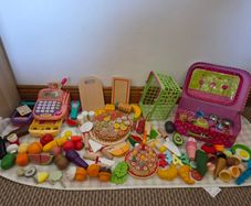 Wooden Play Food, Cash Register & Tea Party Toy Bundle
