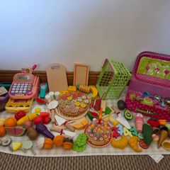 Wooden Play Food, Cash Register & Tea Party Toy Bundle