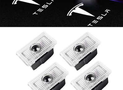 Car Door LED Logo Projector Light Compatible with Tesla Model S/3/X/Y - 4 Pack Ghost Shadow Welcome Puddle Lights Accessories