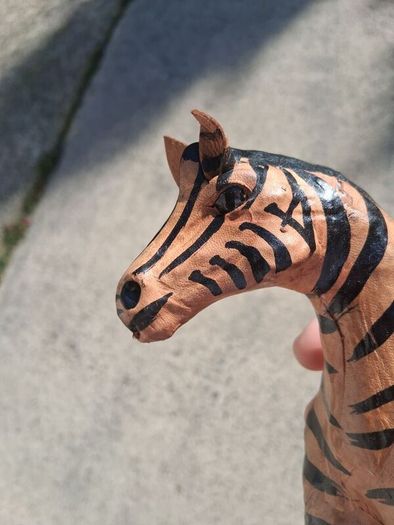 Mid Century Leather 11 Inch Zebra and Foal (Handpainted )