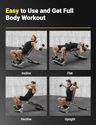 Adjustable Weight Bench, Commercial Workout Bench for Home Gym, Decline/Flat/Incline Bench Press, 90 Positions