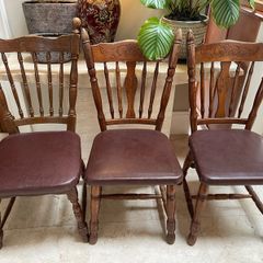 3 x Genuine Leather Kitchen Dining Chairs - Can Deliver