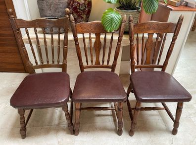 3 x Genuine Leather Kitchen Dining Chairs - Can Deliver