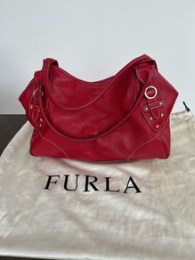 Furla Red Pebbled Leather Tote Bag