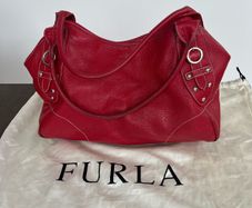 Furla Red Pebbled Leather Tote Bag
