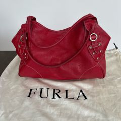Furla Red Pebbled Leather Tote Bag