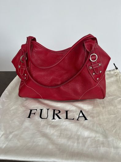 Furla Red Pebbled Leather Tote Bag