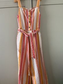 Orange peach cream and white striped jumpsuit 5-6 years