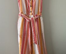 Orange peach cream and white striped jumpsuit 5-6 years