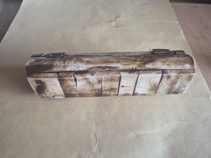 Victorian Carved Bone Needle Case  Original Velvet Box