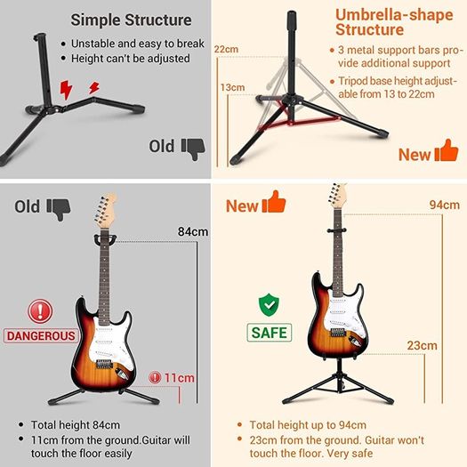 Guitar Stands with Neck Holder Folding Tripod Floor Metal Universal Holder, for Acoustic Electric Guitars Ukulele Violin Banjo Mandolin (FREE POSTAGE)