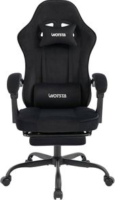 Gaming Chair for Adults, Ergonomic Gaming Chair with Footrest, Lumbar Support and Headrest, Adjustable Height computer chairs gaming, fabric gamer chair for Home Office, Black