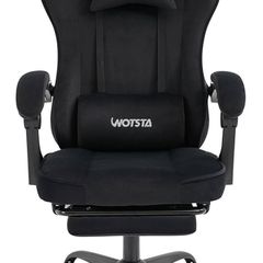 Gaming Chair for Adults, Ergonomic Gaming Chair with Footrest, Lumbar Support and Headrest, Adjustable Height computer chairs gaming, fabric gamer chair for Home Office, Black