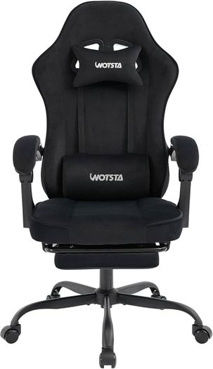Gaming Chair for Adults, Ergonomic Gaming Chair with Footrest, Lumbar Support and Headrest, Adjustable Height computer chairs gaming, fabric gamer chair for Home Office, Black