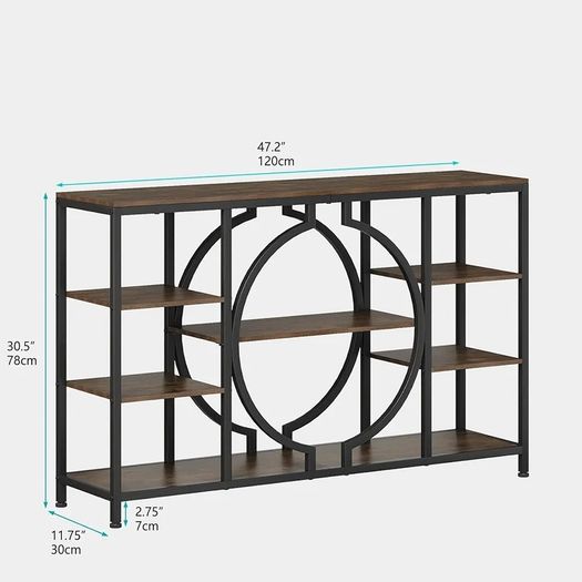 120cm Industrial Console Tables for Entryway Rustic Sofa Table Behind Couch 4 Tier Wooden Shelves Entry Table with Storage for Foyer, Hallway, Front Door,Living Room (Rustic Brown)