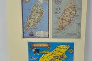 24 Beautifully written up Isle of Man display pages with lots of postcards and stamps. Maps, IOM TT and Manx cat noted