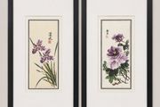 pair of east asian paintings of flowers
