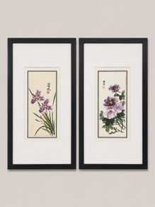 pair of east asian paintings of flowers