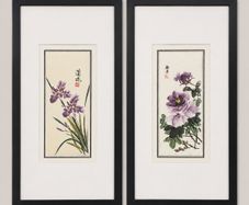 pair of east asian paintings of flowers