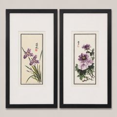 pair of east asian paintings of flowers