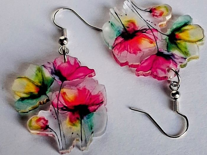 Vibrant Poppy Blossom Watercolour Earrings