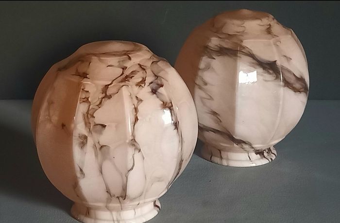 Pair of Bauhaus pink glass lampshade