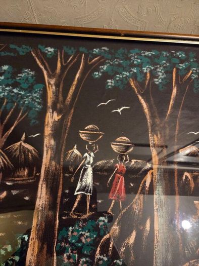 Vintage Haitian Art Painting on Fabric - Signed