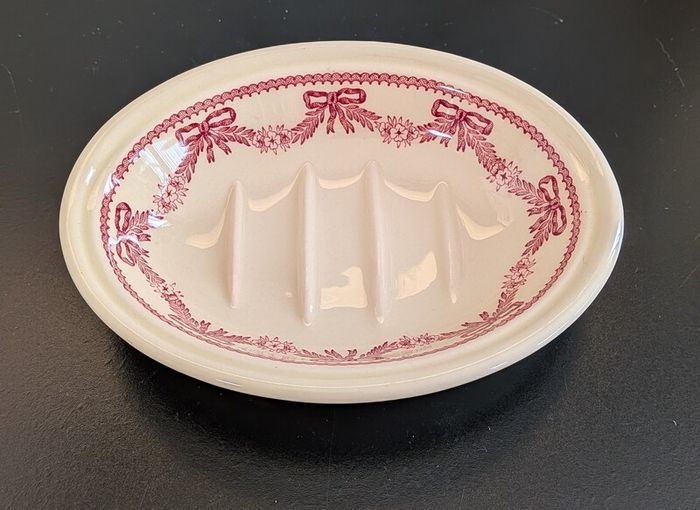 Vintage Masons Crabtree Evelyn Pink Ribbon Bow Ceramic Soap Dish Ironstone