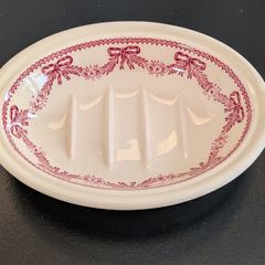 Vintage Masons Crabtree Evelyn Pink Ribbon Bow Ceramic Soap Dish Ironstone