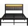 Double Bed Frame with Storage and LED Lights,4ft6 Metal Platform Bed Frame Double Size Bed Base with Charging Station,Mattress Base,Strong Slats Support,Under-bed Storage,Noise Free,Grey Image 4