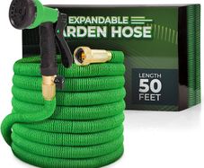 Expandable Garden Hose with 8 Function Hose Nozzle, Lightweight Anti-Kink Flexible Garden Hoses, Extra Strength Fabric with Double Latex Core (50 FT, Green)