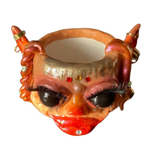 Unique Handmade Creepy Fairy Flower Pot Clay Brand New