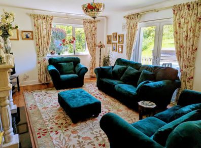 Elegant three piece suite with matching footstool