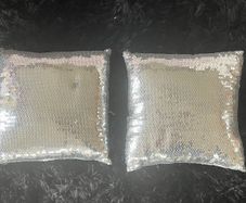 2 silver sequin square throw cushions 28cm x 28cm EUC