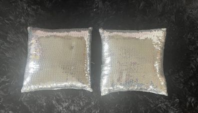 2 silver sequin square throw cushions 28cm x 28cm EUC