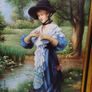 Large Vintage Canvas Painting Image 3