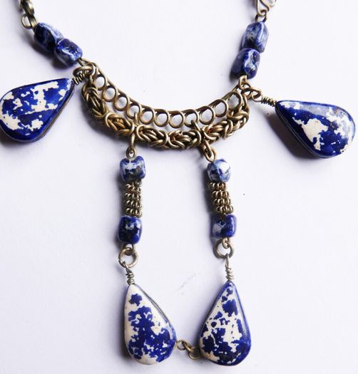 Vintage Ethnic Lapis Pendant Drop Necklace