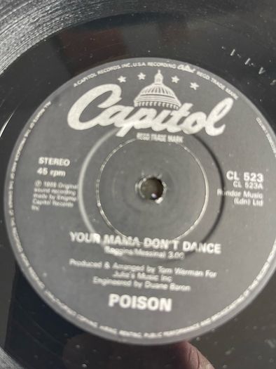 Poison. Your mama don't dance picture sleeve vinyl record in vg condition