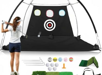 Golf Practice Net 10/7ft  Golf Nets for Garden & Backyard Driving,Chipping with Triple Turf Mat, 6 Balls, Carry Bag  Indoor & Outdoor Simulator for Home Training Accessories