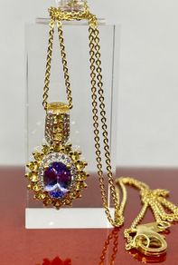 Tanzanite, Yellow Sapphire & White Zircon Pendant with Chain