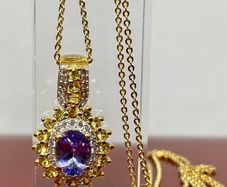 Tanzanite, Yellow Sapphire & White Zircon Pendant with Chain