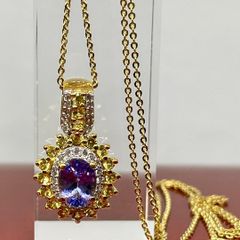 Tanzanite, Yellow Sapphire & White Zircon Pendant with Chain