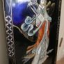 Vintage large Japanese Mother of Pearl Wall Panel / Black Lacquer Geisha Warrior & Floral ORIENTAL WALL ART Image 10