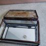 Vintage Pressed Flower Glass Trinket Box  with bottom Mirror heavy glass Image 4